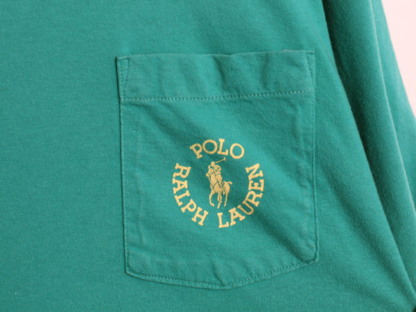 90s USA製 ポロ ラルフローレン ポケット付き 半袖 Tシャツ メンズ M / オールド シングルステッチ ワンポイント ロゴ プリント ターコイズ
