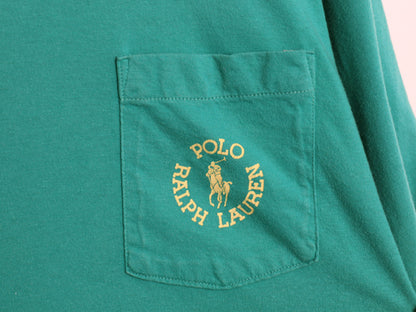 90s USA製 ポロ ラルフローレン ポケット付き 半袖 Tシャツ メンズ M / オールド シングルステッチ ワンポイント ロゴ プリント ターコイズ