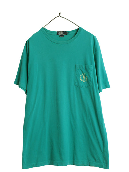 90s USA製 ポロ ラルフローレン ポケット付き 半袖 Tシャツ メンズ M / オールド シングルステッチ ワンポイント ロゴ プリント ターコイズ