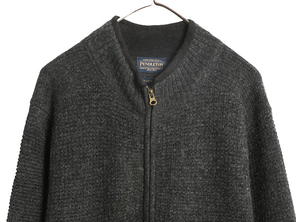 ペンドルトン フルジップ ニット セーター ジャケット メンズ L / ドライバーズ ウール モックネック カーディガン ブルゾン 無地 洗濯可能