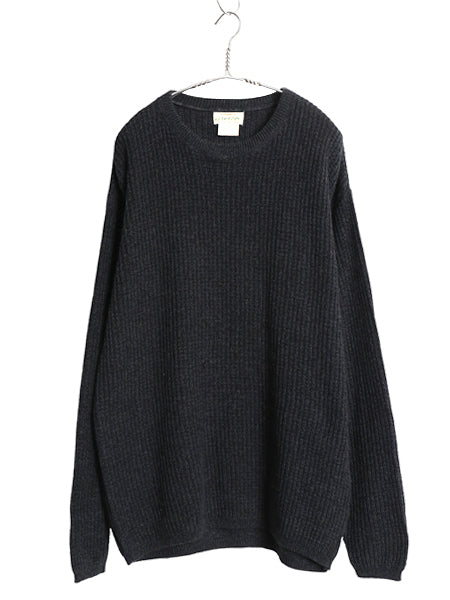 90s USA製 セントジョンズベイ ニット セーター メンズ L オールド クルーネック コットン アクリル リブ編み チャンキー 無地 チャコール