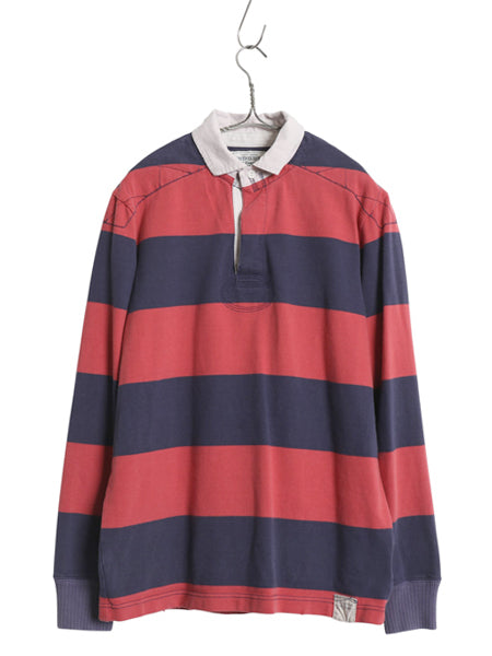 ラグビー ラルフローレン ボーダー 長袖 ラガーシャツ メンズ S ポロ ヴィンテージ 加工 ラグビー 長袖シャツ ポロシャツ カットソー 赤 紺