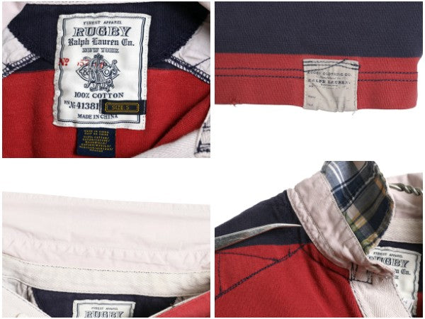 ラグビー ラルフローレン ボーダー 長袖 ラガーシャツ メンズ S ポロ ヴィンテージ 加工 ラグビー 長袖シャツ ポロシャツ カットソー 赤 紺