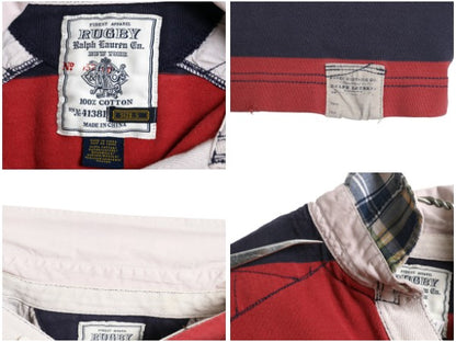 ラグビー ラルフローレン ボーダー 長袖 ラガーシャツ メンズ S ポロ ヴィンテージ 加工 ラグビー 長袖シャツ ポロシャツ カットソー 赤 紺