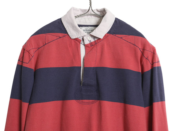 ラグビー ラルフローレン ボーダー 長袖 ラガーシャツ メンズ S ポロ ヴィンテージ 加工 ラグビー 長袖シャツ ポロシャツ カットソー 赤 紺