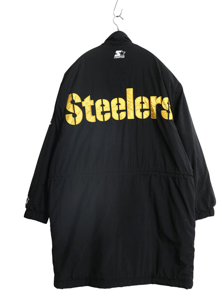 90s スターター スティーラーズ 中綿 ナイロン ベンチ コート メンズ L オールド NFL アメフト オフィシャル ジャケット スタジャン 黒
