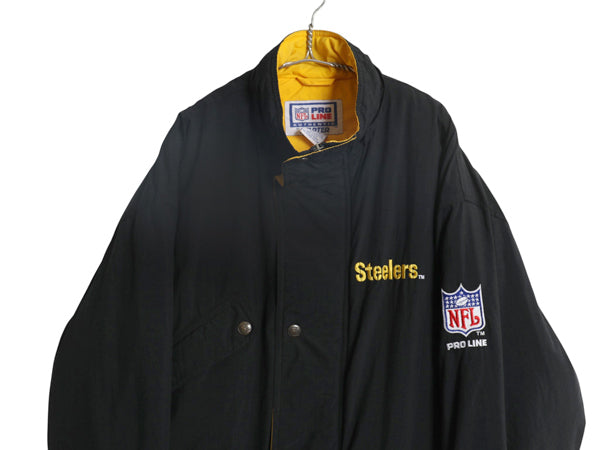 90s スターター スティーラーズ 中綿 ナイロン ベンチ コート メンズ L オールド NFL アメフト オフィシャル ジャケット スタジャン 黒