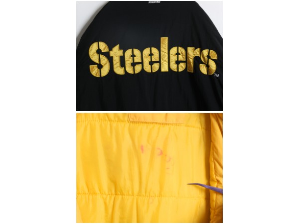 90s スターター スティーラーズ 中綿 ナイロン ベンチ コート メンズ L オールド NFL アメフト オフィシャル ジャケット スタジャン 黒