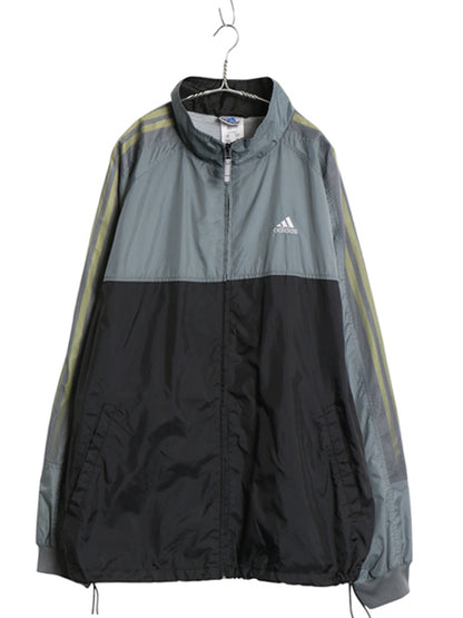 90s アディダス ナイロン トラック ジャケット メンズ 2XL 古着 オールド フルジップ ジャンパー ウインドブレーカー 3ライン 大きいサイズ