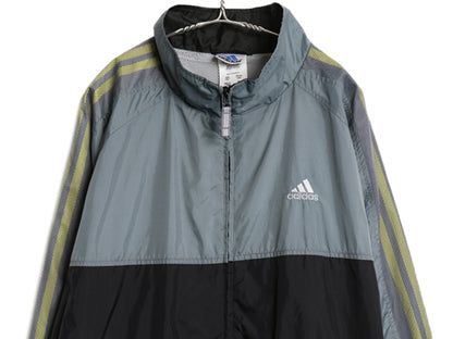 90s アディダス ナイロン トラック ジャケット メンズ 2XL 古着 オールド フルジップ ジャンパー ウインドブレーカー 3ライン 大きいサイズ