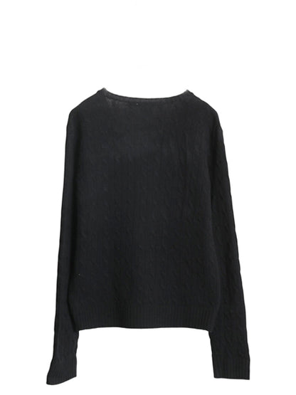 ラルフローレン Vネック ケーブル ニット セーター レディース XL ポロ ラム ウール 長袖ニット シンプル きれいめ 大きいサイズ ブラック