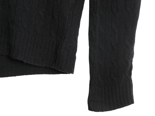 ラルフローレン Vネック ケーブル ニット セーター レディース XL ポロ ラム ウール 長袖ニット シンプル きれいめ 大きいサイズ ブラック