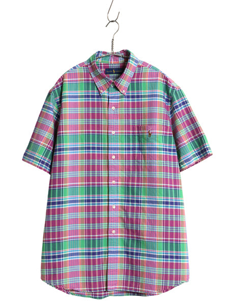 ラルフローレン 半袖 ボタンダウン シャツ メンズ XL / 古着 ポロ 半袖シャツ マドラス チェック オックスフォード コットン 大きいサイズ