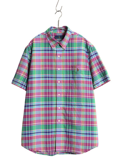 ラルフローレン 半袖 ボタンダウン シャツ メンズ XL / 古着 ポロ 半袖シャツ マドラス チェック オックスフォード コットン 大きいサイズ