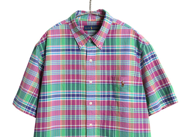 ラルフローレン 半袖 ボタンダウン シャツ メンズ XL / 古着 ポロ 半袖シャツ マドラス チェック オックスフォード コットン 大きいサイズ