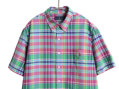 ラルフローレン 半袖 ボタンダウン シャツ メンズ XL / 古着 ポロ 半袖シャツ マドラス チェック オックスフォード コットン 大きいサイズ