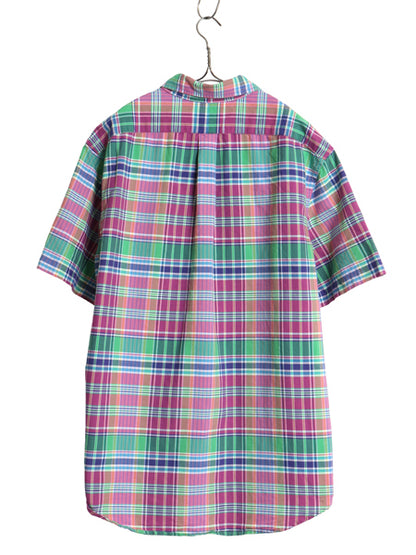 ラルフローレン 半袖 ボタンダウン シャツ メンズ XL / 古着 ポロ 半袖シャツ マドラス チェック オックスフォード コットン 大きいサイズ