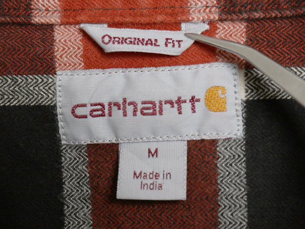US企画 カーハート チェック ヘビー フランネル シャツ メンズ M ワーク ネルシャツ コットン 長袖シャツ マルチカラー ワンポイント 廃盤