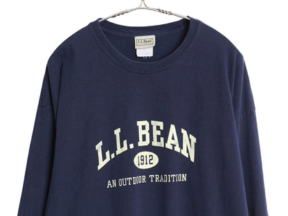 00s エルエルビーン 3段 ロゴ プリント 長袖 Tシャツ XL 古着 オールド ロンT ヘビーウェイト コットン カットソー ネイビー 大きいサイズ