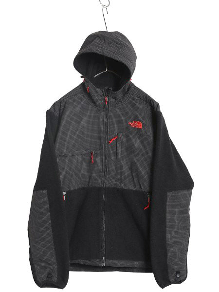 ノースフェイス フード付き デナリ ジャケット メンズ M / フリース チェック ナイロン パーカー ジャンパー フルジップ ブルゾン ブラック