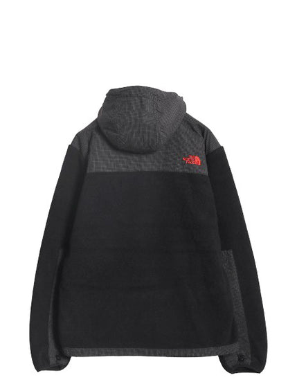 ノースフェイス フード付き デナリ ジャケット メンズ M / フリース チェック ナイロン パーカー ジャンパー フルジップ ブルゾン ブラック