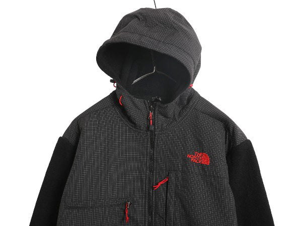 ノースフェイス フード付き デナリ ジャケット メンズ M / フリース チェック ナイロン パーカー ジャンパー フルジップ ブルゾン ブラック