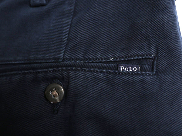 90s ポロ ラルフローレン コットン チノ パンツ メンズ 実寸 34 25 / オールド スラックス チノパン ストレート ツータック クロップド 紺