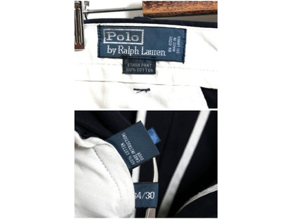 90s ポロ ラルフローレン コットン チノ パンツ メンズ 実寸 34 25 / オールド スラックス チノパン ストレート ツータック クロップド 紺