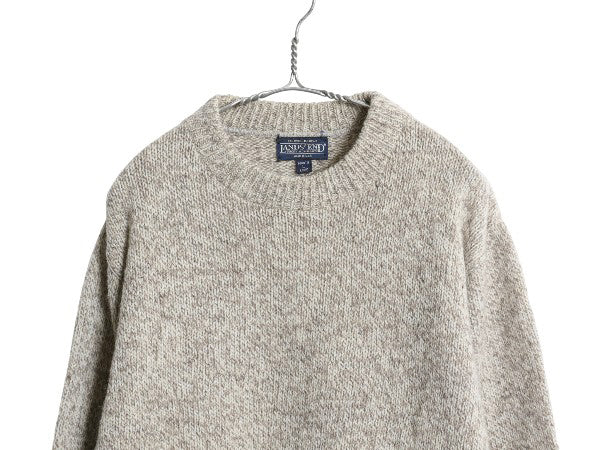 90s USA製 ランズエンド ニット セーター メンズ L 古着 オールド ウール 長袖ニット ミドルゲージ クルーネック 無地 シンプル トップス
