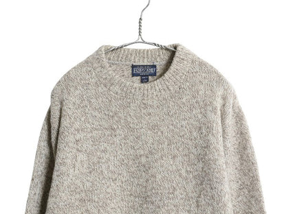 90s USA製 ランズエンド ニット セーター メンズ L 古着 オールド ウール 長袖ニット ミドルゲージ クルーネック 無地 シンプル トップス