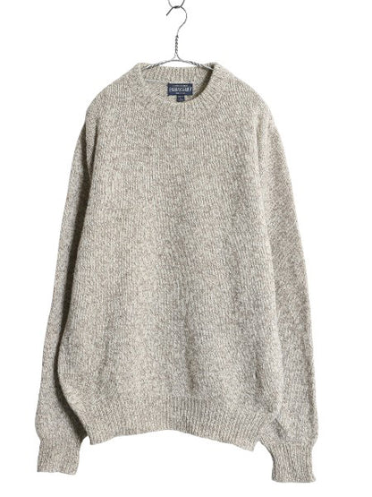 90s USA製 ランズエンド ニット セーター メンズ L 古着 オールド ウール 長袖ニット ミドルゲージ クルーネック 無地 シンプル トップス