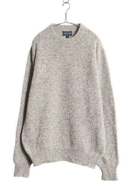 90s USA製 ランズエンド ニット セーター メンズ L 古着 オールド ウール 長袖ニット ミドルゲージ クルーネック 無地 シンプル トップス