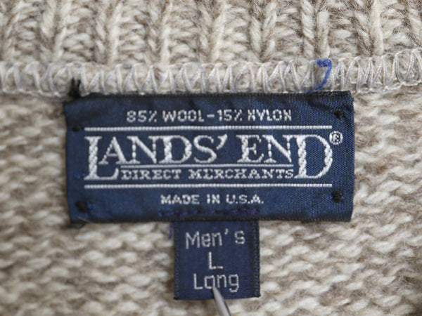 90s USA製 ランズエンド ニット セーター メンズ L 古着 オールド ウール 長袖ニット ミドルゲージ クルーネック 無地 シンプル トップス