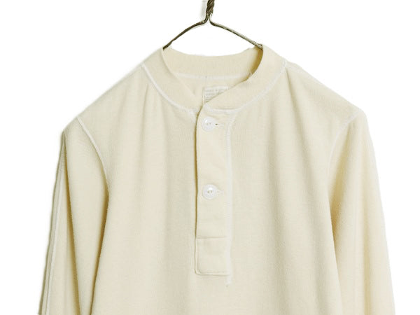 70s 米軍実物 US ARMY ヘンリーネック アンダーシャツ メンズ XS / 71年製 ヴィンテージ 長袖 Tシャツ サーマル リブ編み ナチュラル 無地