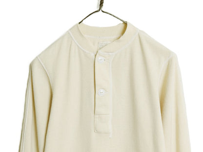 70s 米軍実物 US ARMY ヘンリーネック アンダーシャツ メンズ XS / 71年製 ヴィンテージ 長袖 Tシャツ サーマル リブ編み ナチュラル 無地