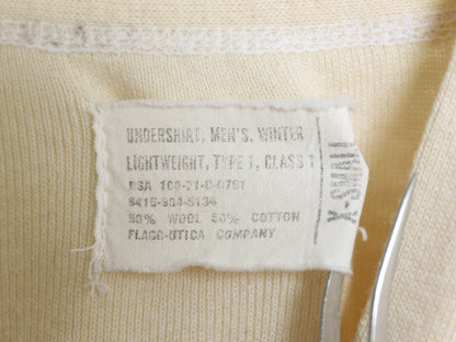 70s 米軍実物 US ARMY ヘンリーネック アンダーシャツ メンズ XS / 71年製 ヴィンテージ 長袖 Tシャツ サーマル リブ編み ナチュラル 無地