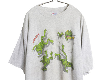 90s USA製 カエル イラスト プリント 半袖 Tシャツ メンズ XXL オールド シングルステッチ グラフィック アニマル 大きいサイズ 霜降り 灰