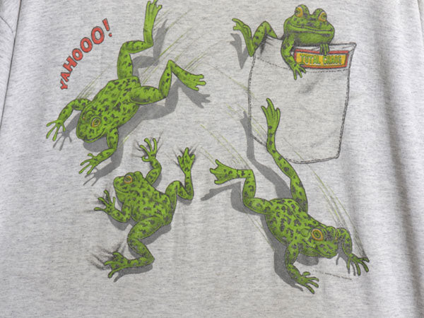 90s USA製 カエル イラスト プリント 半袖 Tシャツ メンズ XXL オールド シングルステッチ グラフィック アニマル 大きいサイズ 霜降り 灰