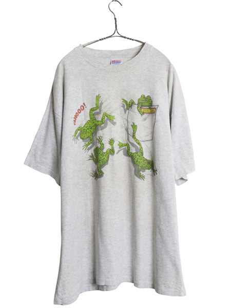 90s USA製 カエル イラスト プリント 半袖 Tシャツ メンズ XXL オールド シングルステッチ グラフィック アニマル 大きいサイズ 霜降り 灰