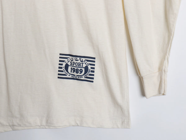 デッドストック 80s USA製 カルバンクライン スポーツ 長袖 Tシャツ メンズ レディース XL 程/ 新品 ヴィンテージ ロンT 無地 ナチュラル