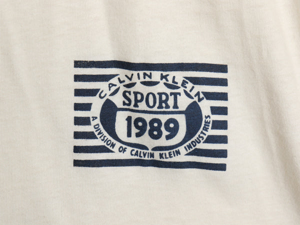 デッドストック 80s USA製 カルバンクライン スポーツ 長袖 Tシャツ メンズ レディース XL 程/ 新品 ヴィンテージ ロンT 無地 ナチュラル