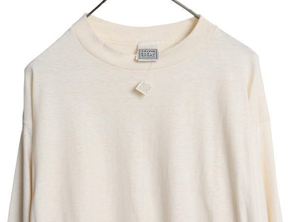 デッドストック 80s USA製 カルバンクライン スポーツ 長袖 Tシャツ メンズ レディース XL 程/ 新品 ヴィンテージ ロンT 無地 ナチュラル