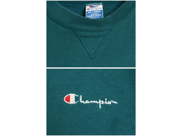 90s USA製 チャンピオン ワンポイント スウェット メンズ レディース XXL / オールド 裏起毛 トレーナー スクリプト ロゴ 前V 大きいサイズ