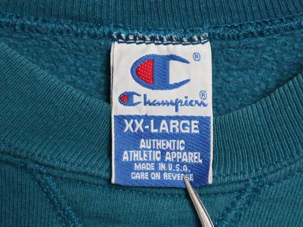 90s USA製 チャンピオン ワンポイント スウェット メンズ レディース XXL / オールド 裏起毛 トレーナー スクリプト ロゴ 前V 大きいサイズ