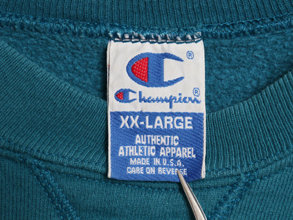 90s USA製 チャンピオン ワンポイント スウェット メンズ レディース XXL / オールド 裏起毛 トレーナー スクリプト ロゴ 前V 大きいサイズ