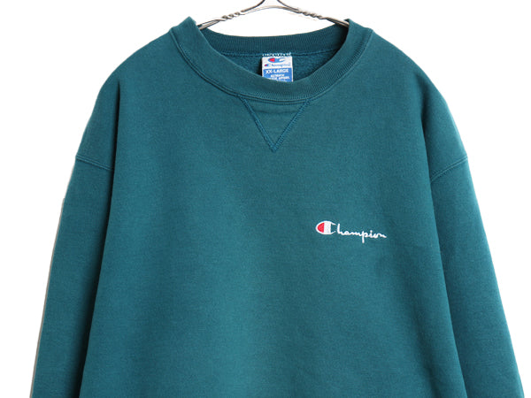 90s USA製 チャンピオン ワンポイント スウェット メンズ レディース XXL / オールド 裏起毛 トレーナー スクリプト ロゴ 前V 大きいサイズ