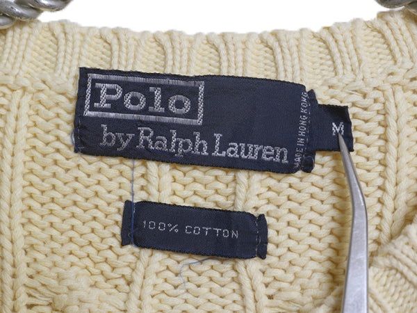 90s ポロ ラルフローレン ボーダー コットン ケーブル ニット セーター メンズ レディース M / 古着 オールド クルーネック マルチカラー