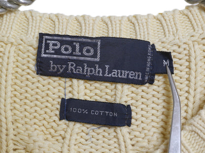 90s ポロ ラルフローレン ボーダー コットン ケーブル ニット セーター メンズ レディース M / 古着 オールド クルーネック マルチカラー