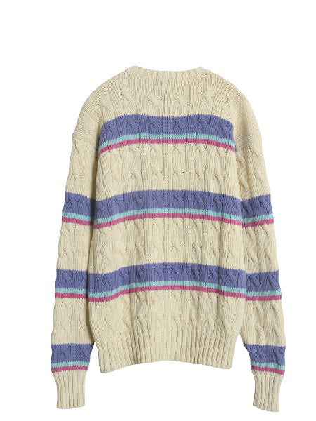 90s ポロ ラルフローレン ボーダー コットン ケーブル ニット セーター メンズ レディース M / 古着 オールド クルーネック マルチカラー