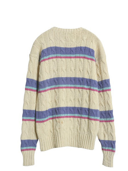 90s ポロ ラルフローレン ボーダー コットン ケーブル ニット セーター メンズ レディース M / 古着 オールド クルーネック マルチカラー